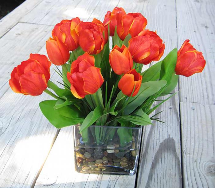 Tulips In Large Cube Orange