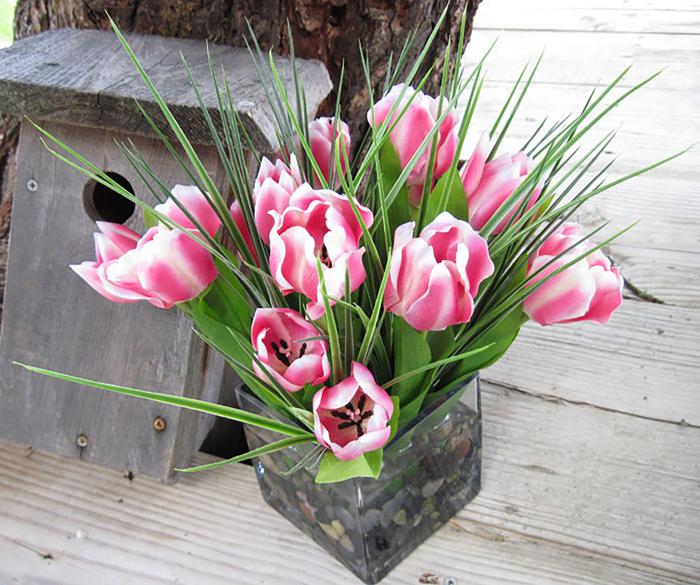 Tulips In Large Cube Pink